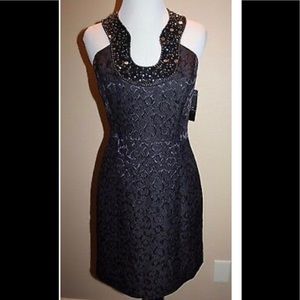 Shelli segal halter style key hole beaded dress